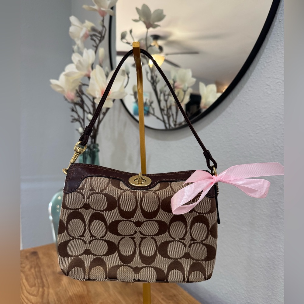 Vintage Coach Brown and Pink Signature wristlet/mini Bag
